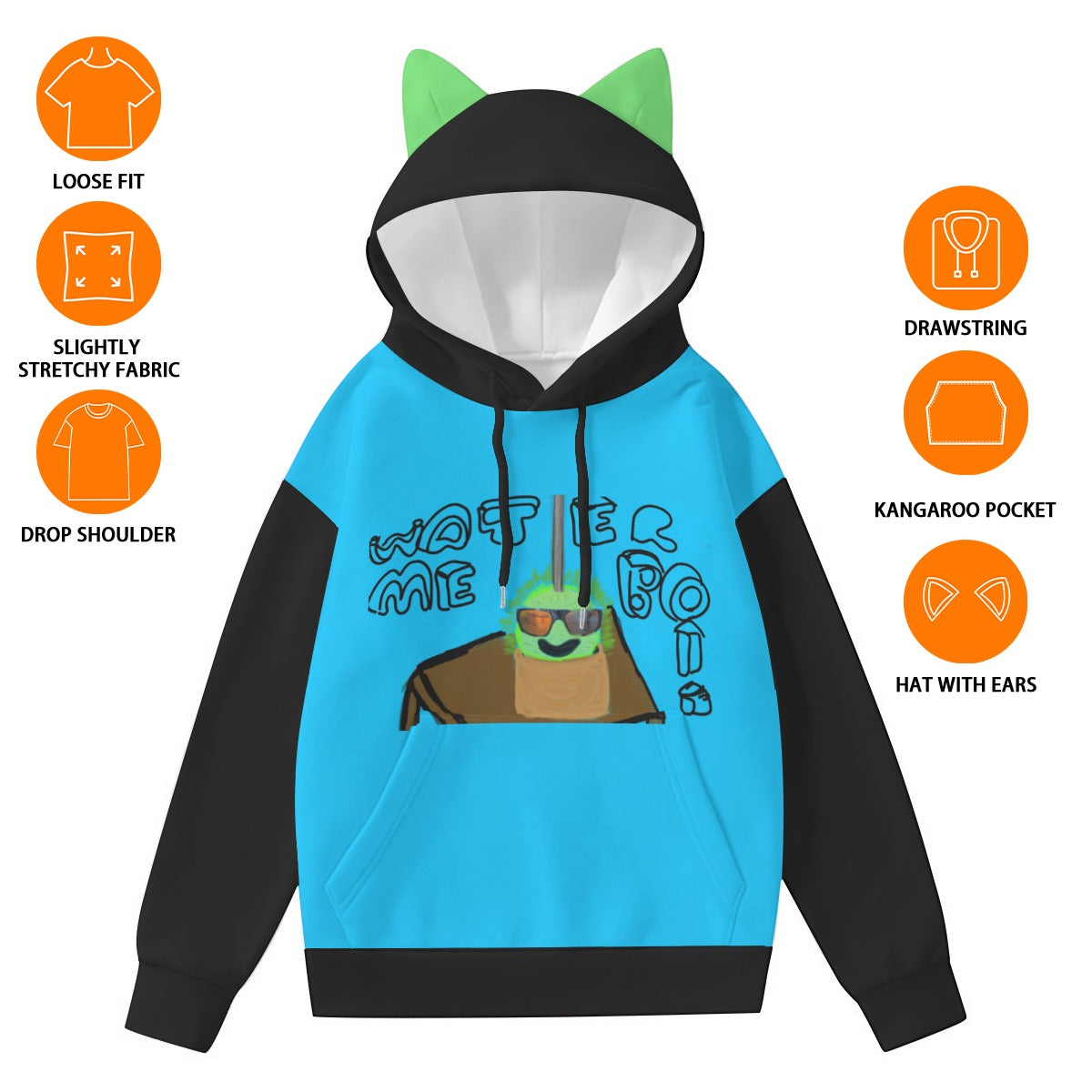 Water Me Bro Plant Hoodie With Decorative Ears