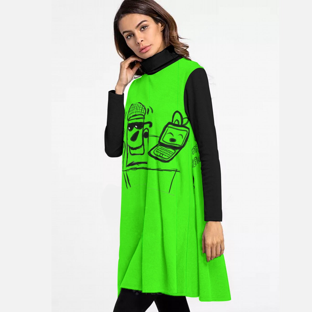 Upload My Beats Women's High Neck Dress With Long Sleeve