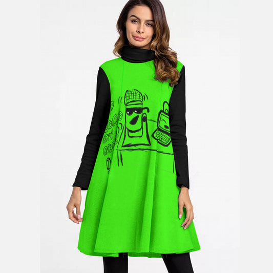 Upload My Beats Women's High Neck Dress With Long Sleeve