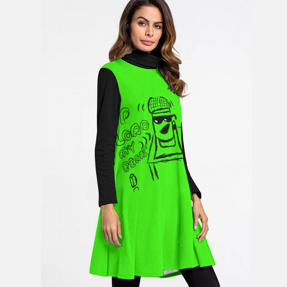 Upload My Beats Women's High Neck Dress With Long Sleeve